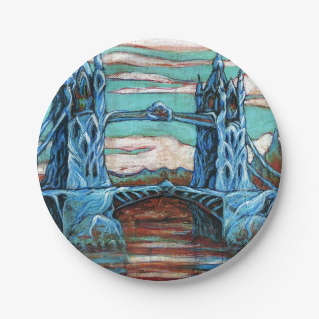 Growing Tower Bridge in a fantasy city  Paper Plate (Front)