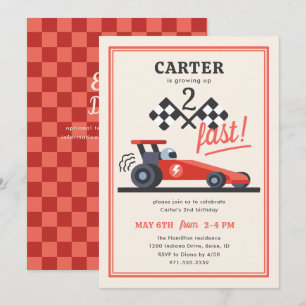 Growing Two Fast Speed Racer Kids Birthday Party Invitation