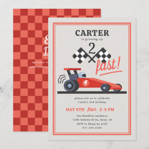 Growing Two Fast Speed Racer Kids Birthday Party Invitation
