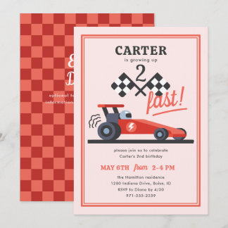 Growing Two Fast Speed Racer Kids Birthday Party Invitation