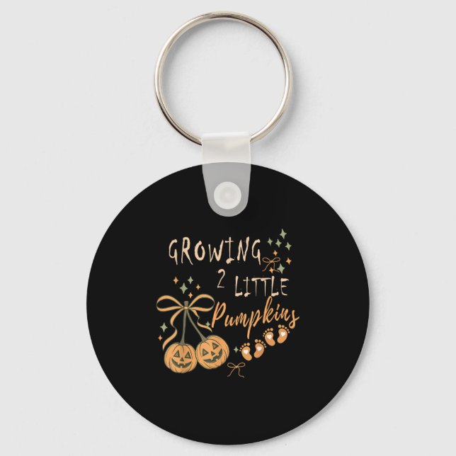 Growing Two Little Pumpkins Twins Pregnancy Fall H Key Ring (Front)