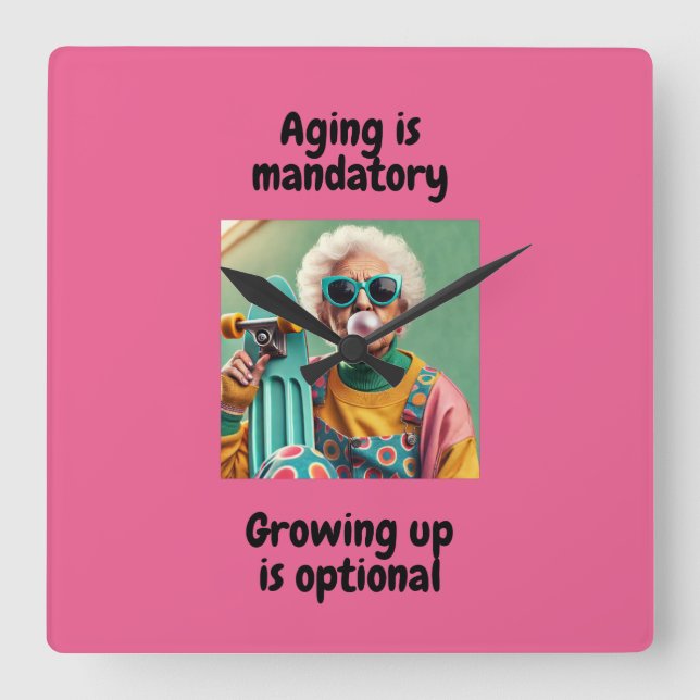 Growing up square wall clock (Front)