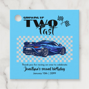 Growing Up To Fast 2nd birthday Blue Sports Car Favour Tags