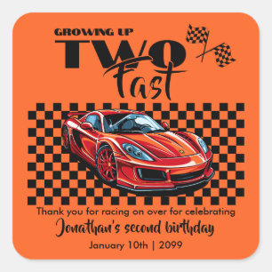 Growing Up To Fast 2nd birthday  Red Sports Car Square Sticker