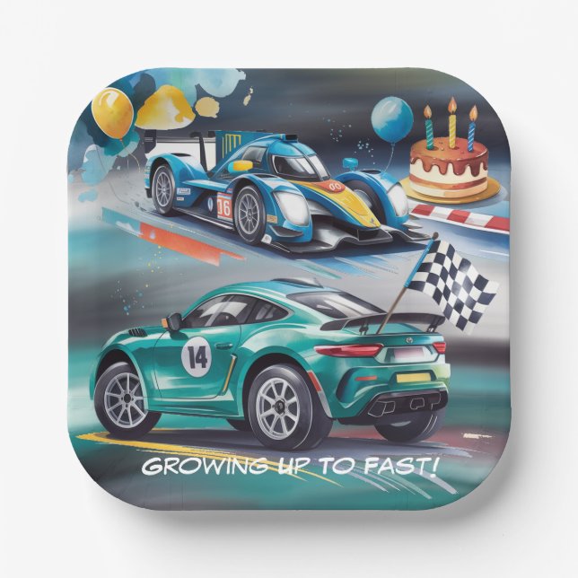 Growing Up To Fast Boy Birthday Party Paper Plate (Front)