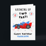 Growing Up Two Fast 2nd Birthday Kids Racing Cars Card<br><div class="desc">Growing Up Two Fast 2nd Birthday Kids Racing Cars Birthday Card Greeting Card features a cute and colourful racing cars with the text "Growing up two fast!" in modern typography script accented with the number 3 and doodles. Below "Happy Birthday" personalise with your name and add your custom message on...</div>