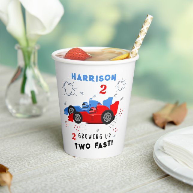 Growing Up Two Fast 2nd Birthday Kids Racing Cars Paper Cups (Insitu)