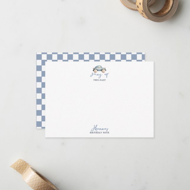 Growing Up Two Fast blue retro birthday  Card (Front/Back In Situ)