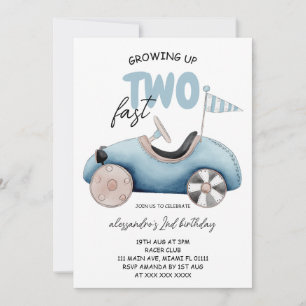 Growing up Two Fast Boy 2nd Birthday  Invitation