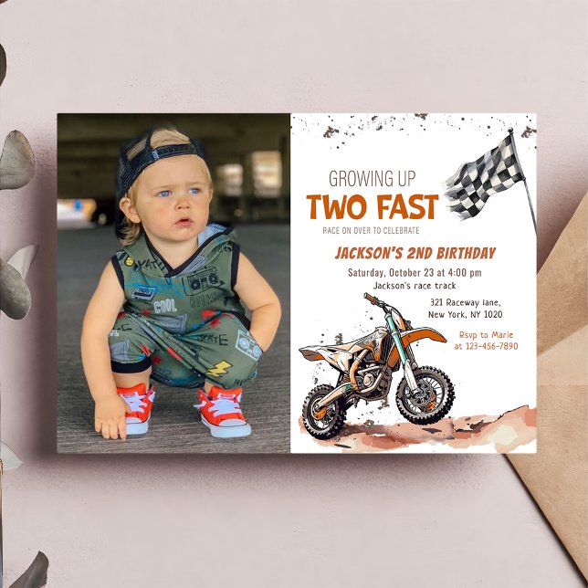Growing Up Two Fast Dirt Bike Boy 2nd Birthday Invitation (Creator Uploaded)