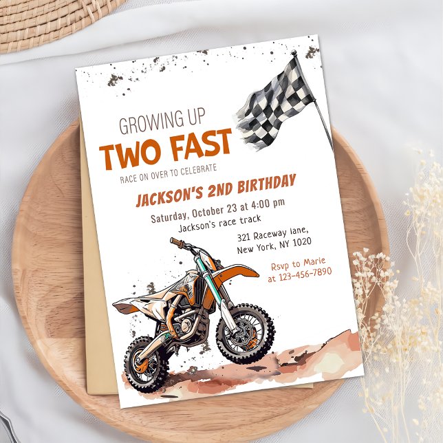 Growing Up Two Fast Dirt Bike Boy 2nd Birthday Invitation (Creator Uploaded)