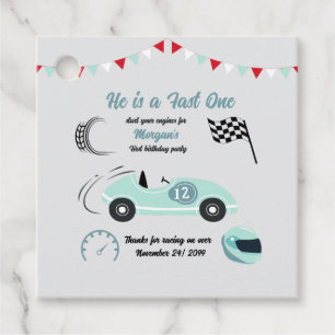 Growing Up Two Fast Festive Blue Race Car Birthday Favour Tags