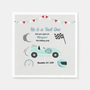 Growing Up Two Fast Festive Blue Race Car Birthday Napkin