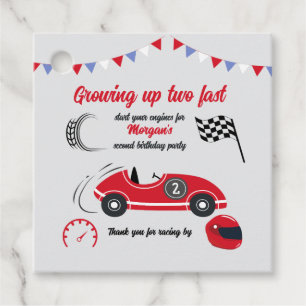 Growing Up Two Fast Festive Red Race Car Birthday Favour Tags