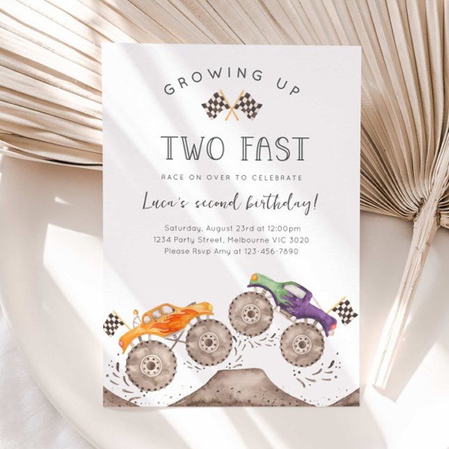Growing Up Two Fast Monster Truck Birthday Invitation (Creator Uploaded)