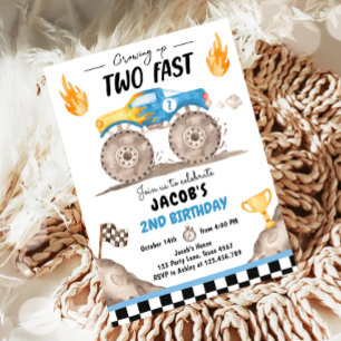 Growing Up Two Fast Monster Truck Boy Birthday Invitation
