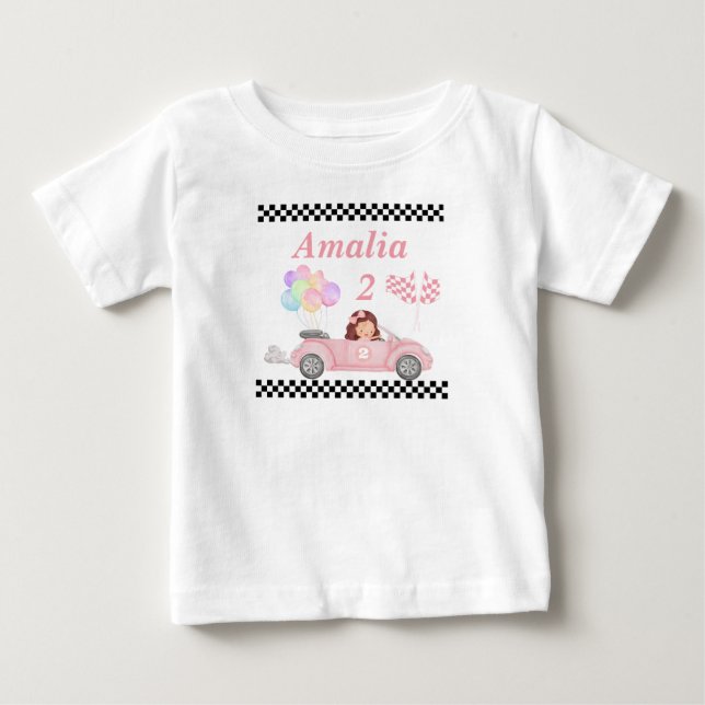 Growing Up Two Fast Pink Race Car Girl 2nd bday Baby T-Shirt (Front)