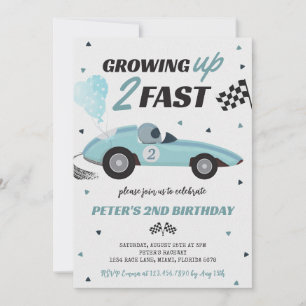 Growing Up Two Fast Race Car 2nd Birthday Invitation