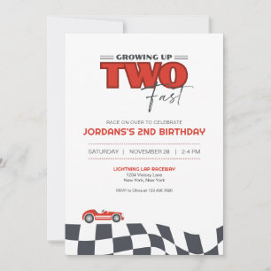 Growing Up Two Fast Race Car Birthday Invitation