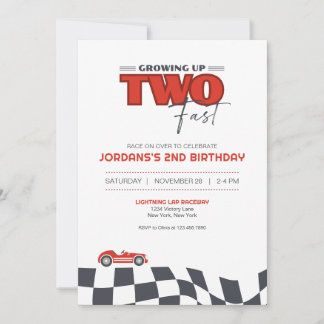 Growing Up Two Fast Race Car Birthday Invitation