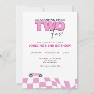 Growing Up Two Fast Race Car Birthday Invitation