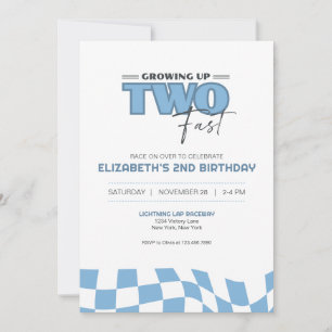 Growing Up Two Fast Race Car Birthday Invitation