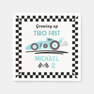 Growing Up Two Fast Race Car Blue Boy 2nd birthday Napkin