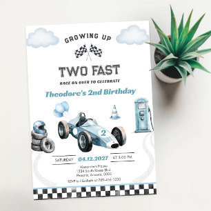 Growing Up Two Fast Race Car Boy 2nd Birthday Invitation