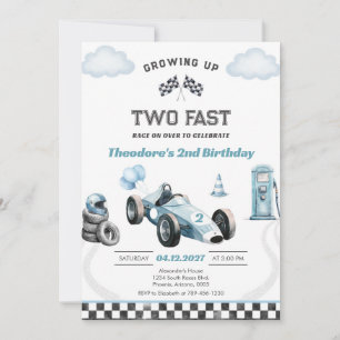 Growing Up Two Fast Race Car Boy 2nd Birthday Invitation