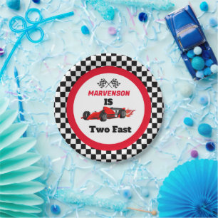 Growing UP TWO Fast Race Car Boy 2nd Birthday Pap Paper Plate