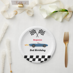 Growing UP TWO Fast Race Car Boy 2nd Birthday Paper Plate