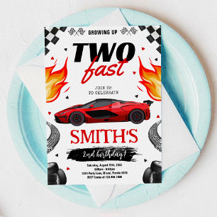 Growing Up Two Fast Race Car Boy Birthday Invitation