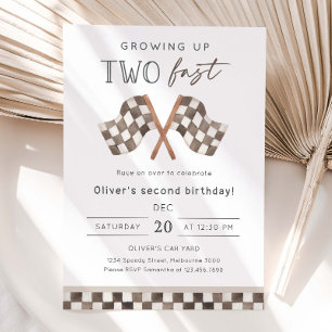 Growing Up Two Fast Racing 2nd Birthday Party Invitation