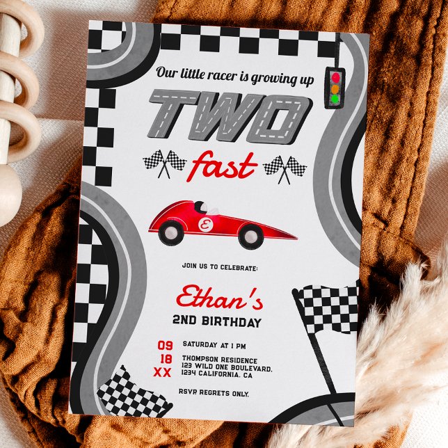 Growing up two fast racing theme cool 2nd birthday invitation (Creator Uploaded)