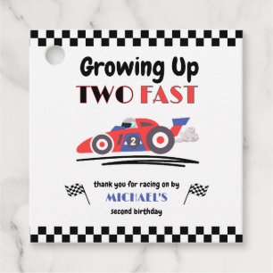 Growing Up Two Fast Red Blue Race Car 2nd Birthday Favour Tags