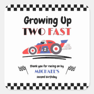Growing Up Two Fast Red Blue Race Car 2nd Birthday Square Sticker