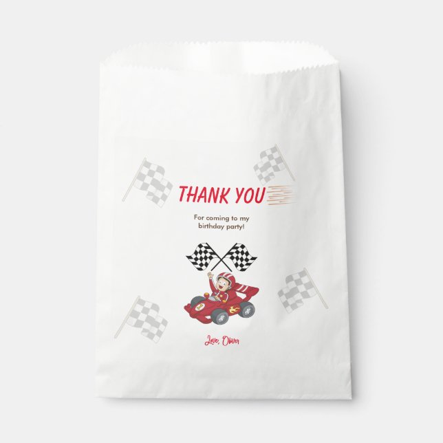 Growing up two fast red car favour bags (Front)