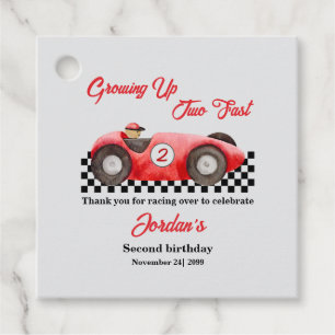 Growing up Two Fast Red Race Car 2nd Birthday Favour Tags