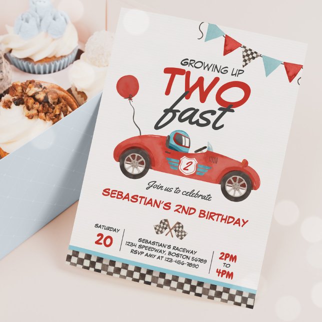 Growing Up Two Fast Red Race Car 2nd Birthday Invitation (Creator Uploaded)