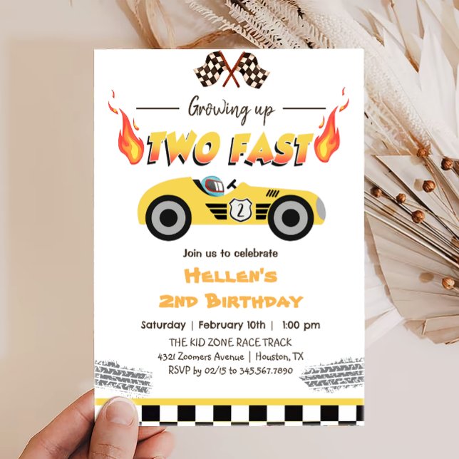 Growing Up Two Fast Red Race Car 2nd Birthday Invitation (Creator Uploaded)