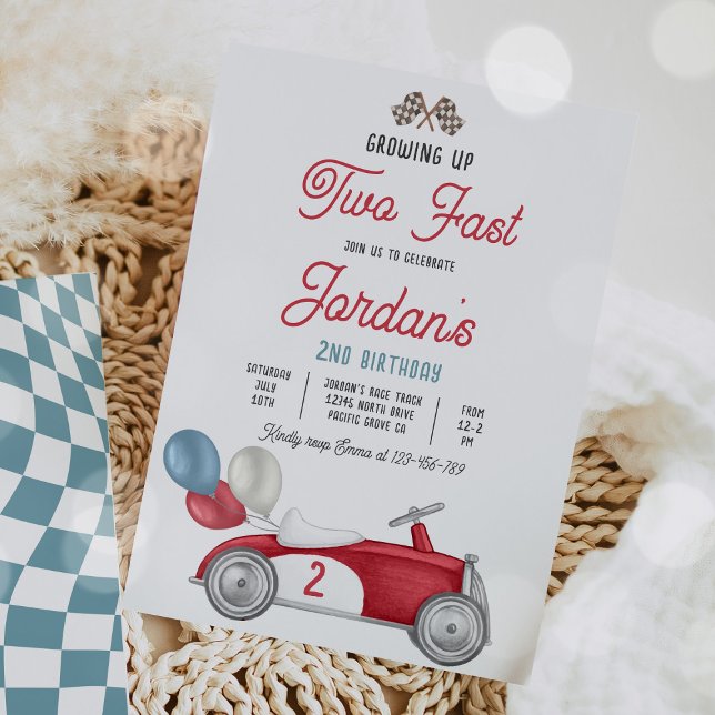 Growing Up Two Fast Red Race Car 2nd Birthday Invitation (Creator Uploaded)
