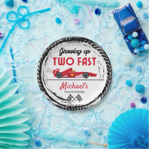 Growing Up Two Fast Red Race Car Boy 2nd birthday Paper Plate