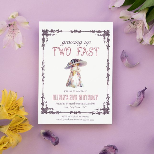 Growing up two fast vintage girl birthday invitation (Creator Uploaded)