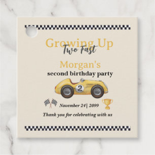Growing Up Two Fast Yellow Race Car Kids 2nd Favour Tags