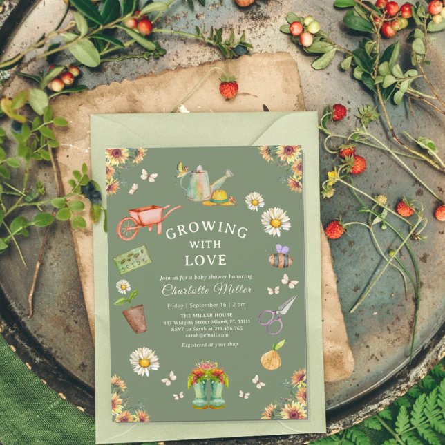 Growing with Love Green Baby Shower Invitation (Creator Uploaded)
