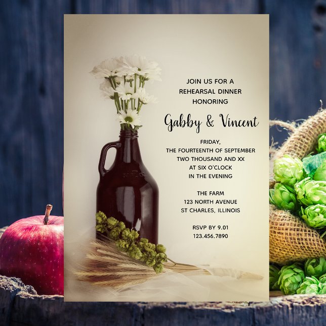 Growler, Hops and Daisies Brewery Rehearsal Dinner Invitation (Creator Uploaded)