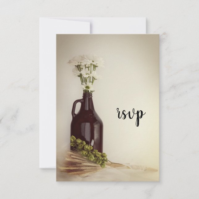 Growler, Hops and Daisies Brewery Wedding RSVP Card (Front)
