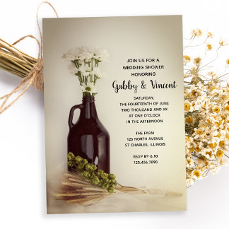 Growler, Hops and Daisies Wedding Shower Invitation