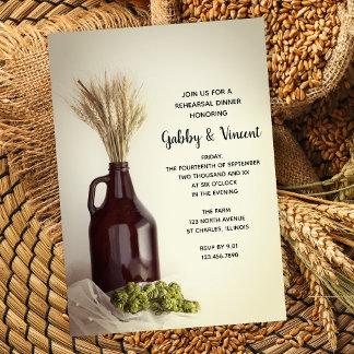 Growler, Hops and Wheat Brewery Rehearsal Dinner Invitation