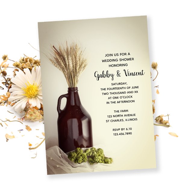 Growler, Hops and Wheat Brewery Wedding Shower  Invitation (Creator Uploaded)